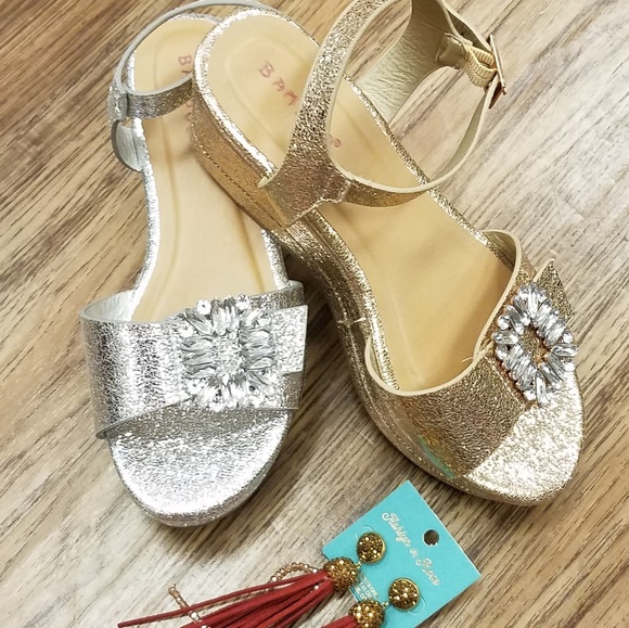 BAMBOO Metallic Rhinestone Gem Crystal Joyas Platform Wedge Sandals NWT - Picture 4 of 8